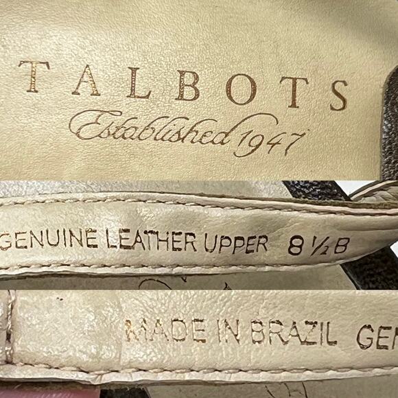 Talbots T-Strap Sandals Wood + Brass Beaded 3" Heels Olive Green sz 8.5 B - Picture 15 of 16